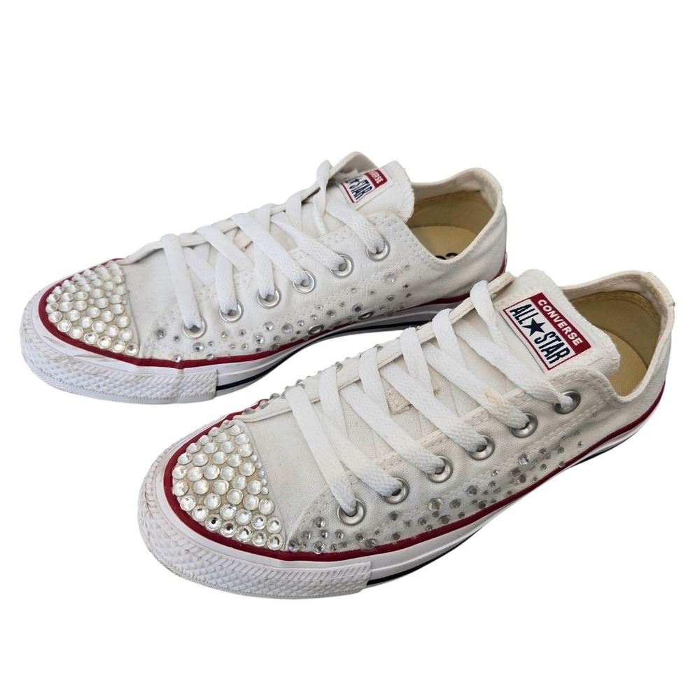 Converse Size 7.5 Chuck Taylor All Star White Rhinestone Sneakers Low Top #1067